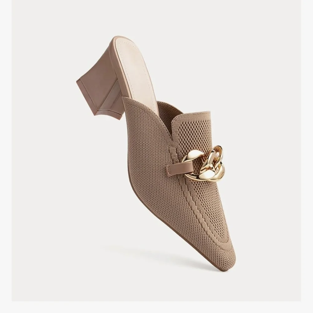 Knit Pointed Toe Chunky Heel Mules #962, 963 - Picture 16 of 16